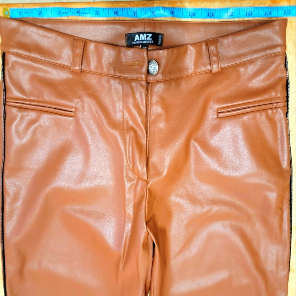French leather w Suede interior finish straight legged trousers and black piping